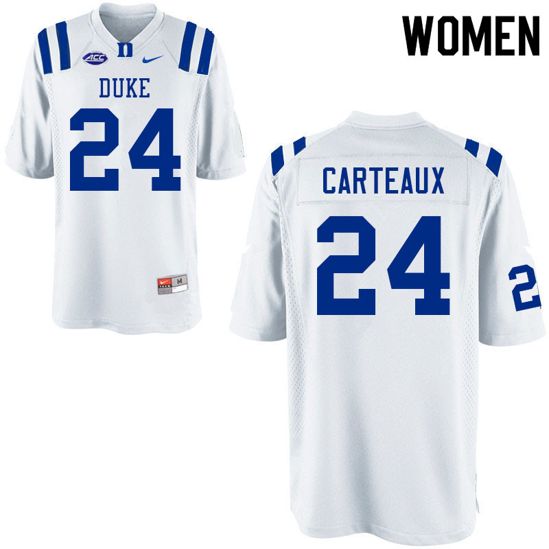 Women #24 Cole Carteaux Duke Blue Devils College Football Jerseys Sale-White - Click Image to Close